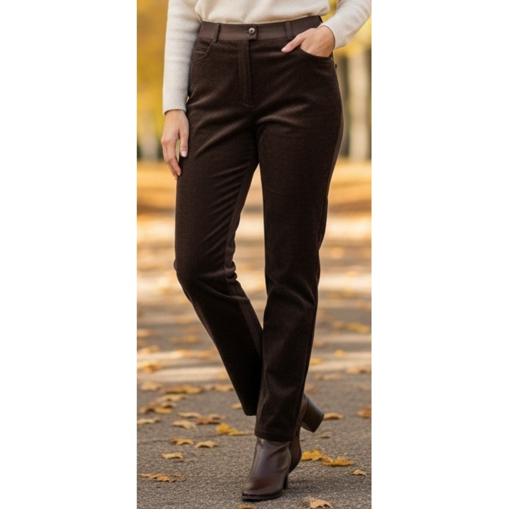 Escada Margaretha Ley‎ Corduroy High Rise Pants Stretch Germany Brown Size 36